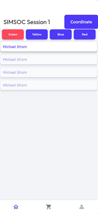 The first SIMSOC app's region and citizen list screen